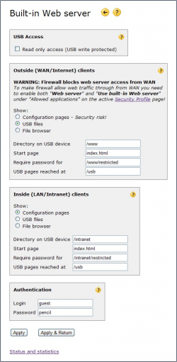 USB Web Server page in rel 5.30