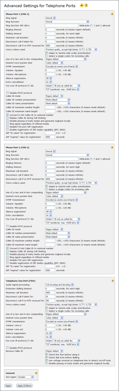 Telephone Ports, Advanced page in rel 5.30